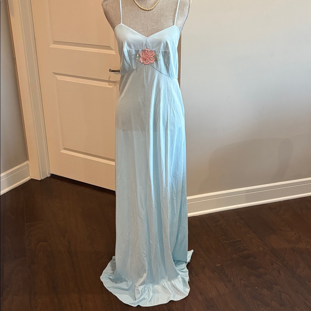 Vintage 70’s Lane Bryant Elegant Blue Spaghetti Strap Maxi nightgown Dress - Picture 2 of 10